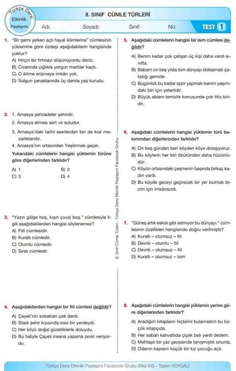 8 sınıf türkçe metin türleri test indir